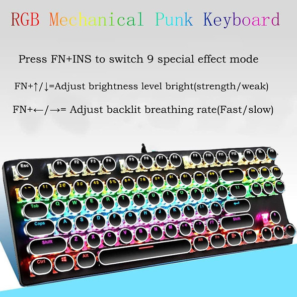Retro Typewriter Keyboard and Mouse Combo,Black Mechanical Keyboard Blue Switch with 9 True RGB Backlight Modes, Cool Light Up Keyboard and Mouse for Gaming,Work,Mac,PC,Windows
