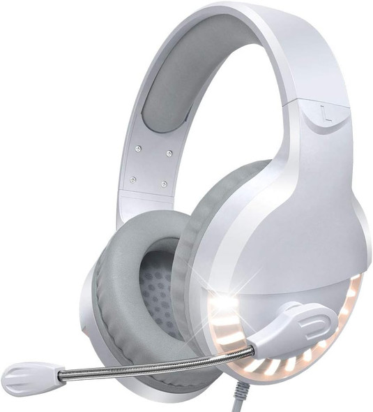 Gaming Headset, Bass Surround Gaming Headphones with Noise Cancelling Mic, LED Lights, Soft Memory Earmuffs for PS5/ PS4/ Xbox One Controller/Laptop/PC/Mac/Nintendo NES Games