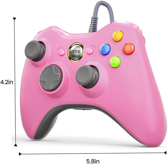 VOYEE PC Controller, Wired Controller Compatible with Microsoft Xbox 360 & Slim/PC Windows 10/8/7, with d Joystick, Double Shock Enhanced (Pink)