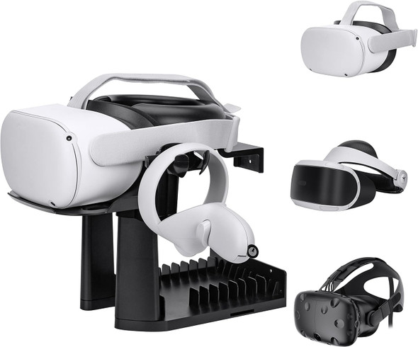 5 in 1 VR Stand,Wall Mount/Desk Bracket Kit for Oculus Quest 2/RIFT/GO/PS VR/HTC Vive,Headset and Controller Holder,Cable Management（Black