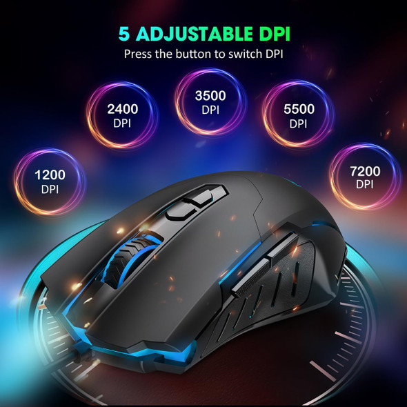 Wired Gaming Mouse [Breathing RGB LED] [Plug Play] High-Precision Adjustable 7200 DPI, 7 Programmable Buttons, Ergonomic Computer USB Mice for Windows/PC/Mac/Laptop Gamer
