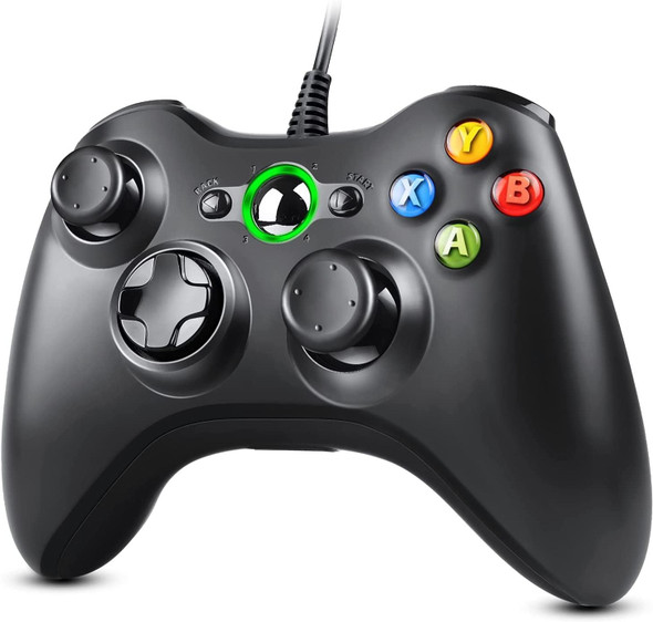 Xbox 360 Controller, USB Wired Gamepad Joystick with Improved Dual Vibration and Ergonomic Design for Microsoft Xbox 360 & Slim & PC Windows 7/8/10(Black)