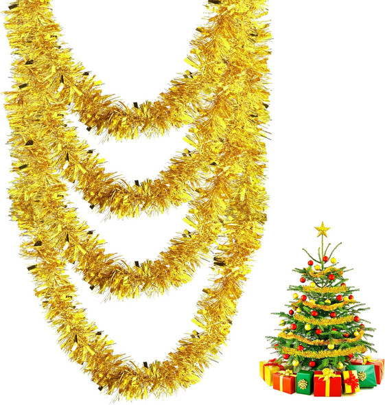 Christmas Foil Tinsel Garland, 20 Feet Metallic Twist Garland Shiny Hanging Garland Decoration for Christmas Tree Xmas Party, Indoor and Outdoor Ornaments (Gold)