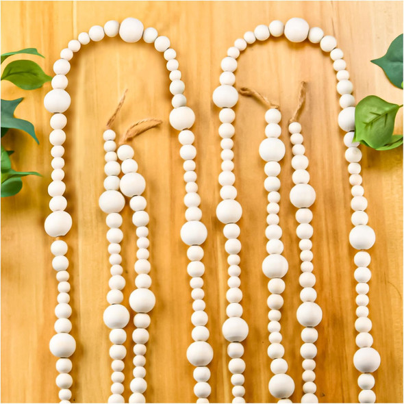 2PCS Wood Beads Garland Christmas, 14.4Feet Wooden Bead Garland for Christmas Tree Decoration, Round Wooden Beads Farmhouse Boho Ornaments for Wall Hanging Home Decor
