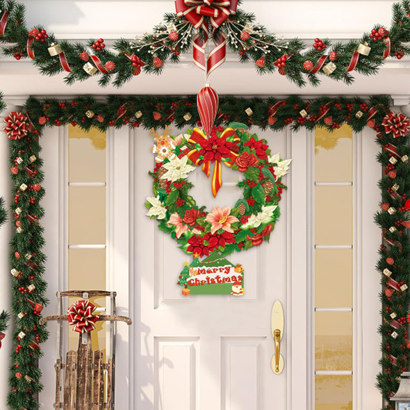 16 inch Airpark Paper Pop Up Christmas Wreath, Cards, Greeting Cards, Flower Cards, 3D Winter Joy Floral Wreath, Life Sized Reusable Christmas Decoration for Xmas Party & Home Decor