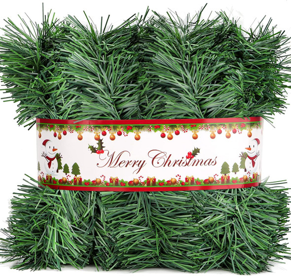 50 Feet Christmas Garland Christmas Decorations, Green Outdoor Garland for Christmas Decor, Unlit Fluffy Twist Christmas Tree Garland for Stairs Railing, Staircase, Fireplace, Window, Door, Holiday