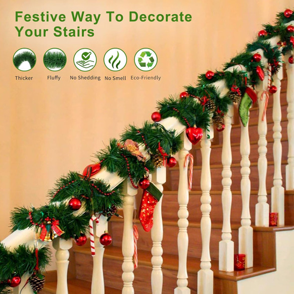50 Feet Christmas Garland Christmas Decorations, Green Outdoor Garland for Christmas Decor, Unlit Fluffy Twist Christmas Tree Garland for Stairs Railing, Staircase, Fireplace, Window, Door, Holiday