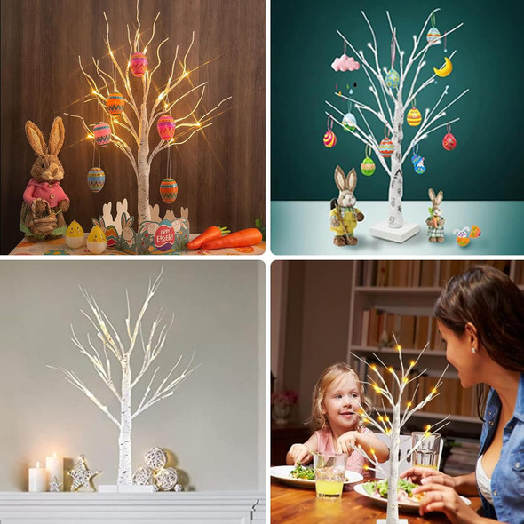 Albelt 4-Pack Lighted Birch Tree for Tabletop, 2FT Christmas Birch Tree Lights, 24 LEDs Warm White Pre-lit Birch Tree for Xmas Indoor Bedroom Home Wedding Holiday Decoration