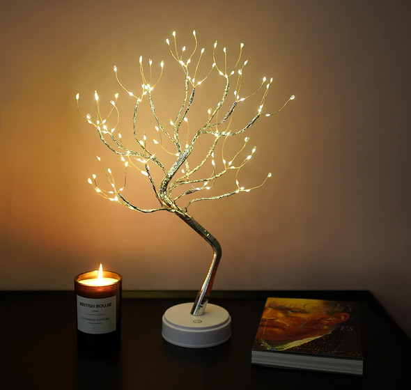 Twinkling Tree Fairy Light Spirit Tree Lamp Bonsai Tree Light, Fairy Light Tree, Cute Room Decor Aesthetic Decor, Night Light Lamp, Twinkle Tree, (Silver Branches 108 LED)