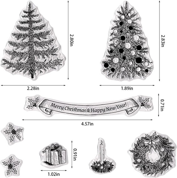 ALIBBON Merry Christmas Clear Stamps for Card Making and Photo Album Decorations, Christmas Tree Stamps, Christmas Wreath Transparent Silicone Stamps for Crafting and DIY Scrapbooking