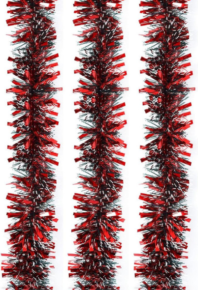 25ft Christmas Tinsel Garland, Christmas Tree Ornaments Home Party Classic Shiny Sparkly Ceiling Hanging Decorations,3.6 inch Wide Filaments Red