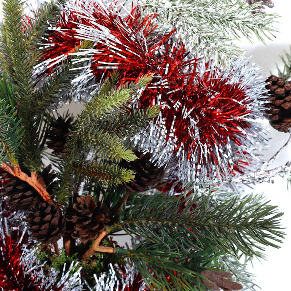 25ft Christmas Tinsel Garland, Christmas Tree Ornaments Home Party Classic Shiny Sparkly Ceiling Hanging Decorations, 4 inch Wide Filaments Red Silver Edge.