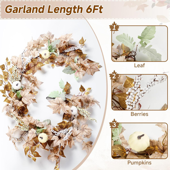 6FT Fall Garland Decor, White Pumpkin & Maple Leaves Garland, Fall Decorations Outdoor/Indoor for Mantle Fireplace Home Porch Thanksgiving Party, White 6FT Fall Garland Decor, White Pumpkin & Maple Leaves Garland, Fall Decorations Outdoor/Indoor for Mantle Fireplace Home Porch Thanksgiving Party, White