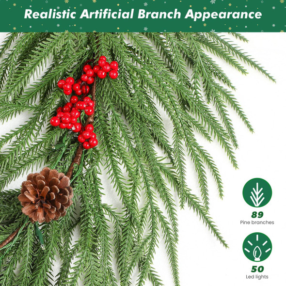 9FT Christmas Garland Prelit Faux Decorations, Realistic Green Norfolk Pine Garland with Lights Battery Operated for Mantle Stairs Railing Fireplace Table Indoor Xmas Decor, 9FT 9FT Christmas Garland Prelit Faux Decorations, Realistic Green Norfolk Pine Garland with Lights Battery Operated for Mantle Stairs Railing Fireplace Table Indoor Xmas Decor, 9FT