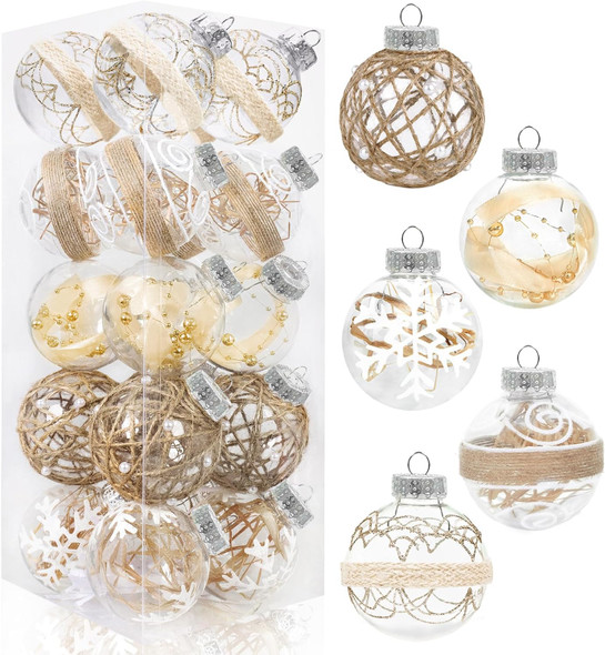 20PCS Christmas Ball Ornaments 70mm/2.76" Large Clear Plastic Farmhouse Rustic Christmas Ornaments Hanging Christmas Tree Decorations Ornaments Set for Xmas Party Home Decor