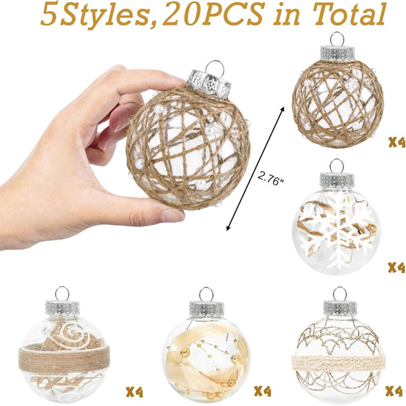 20PCS Christmas Ball Ornaments 70mm/2.76" Large Clear Plastic Farmhouse Rustic Christmas Ornaments Hanging Christmas Tree Decorations Ornaments Set for Xmas Party Home Decor