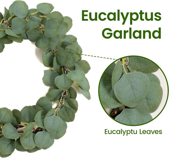6.5 FT Pre-Lit Eucalyptus Garland with 100 LED Lights & 8 Modes, Lighted Garlands Greenery Wedding Indoor Outdoor, Christmas Garlands Decorations for Mantle Stairs Fireplace Window Wall Decor