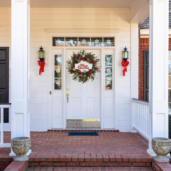 20 inch Artificial Christmas Wreath Winter Wreath with red Ball,red Berry,Pine Needles for Indoor Outdoor Farmhouse Home Wall Window Festival Wedding Decor