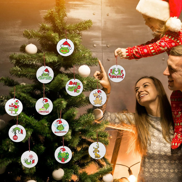 Christmas Ornaments Tree Decorations Set - 12pcs Green Wooden Round Ornaments Hanging Decorations for Christmas Tree Home Decor Christmas Ornaments Tree Decorations Set - 12pcs Green Wooden Round Ornaments Hanging Decorations for Christmas Tree Home Decor
