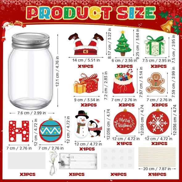 Amyhill 21 Pcs Christmas Centerpieces Sticks with Mason Jars LED Light Gingerbread Snowman Santa Christmas tree picks Cutout on Sticks Vase Filler Crafts for Xmas Wreath Holiday Table Decorations