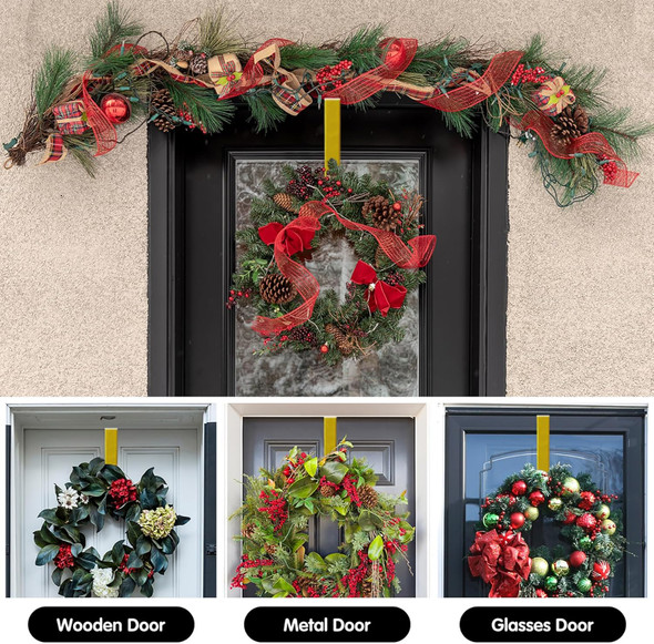 Wreath Door Hanger, Adjustable Wreath Hangers for Front Door from 15 to 25 Inch, Non Scratch Over the Door Hooks, 20lbs Metal Hook Perfect for Heavy Easter Halloween Christmas Wreaths Home Decorations