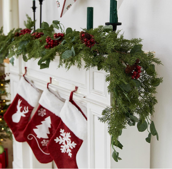 6.3FT Christmas 108 Branch Tips Artificial Cedar Garland, Anna's Whimsy Seasonal Artificial Pine Cypress Greenery Garland, Christmas Decorations Holiday Indoor Outdoor Christmas Decor Winter Garland