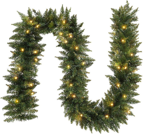 9 FT Pre-lit Christmas Garland Holiday Artificial Decor for Stairs Wall Door Indoor Outdoor Garland with Battery Operated Timer