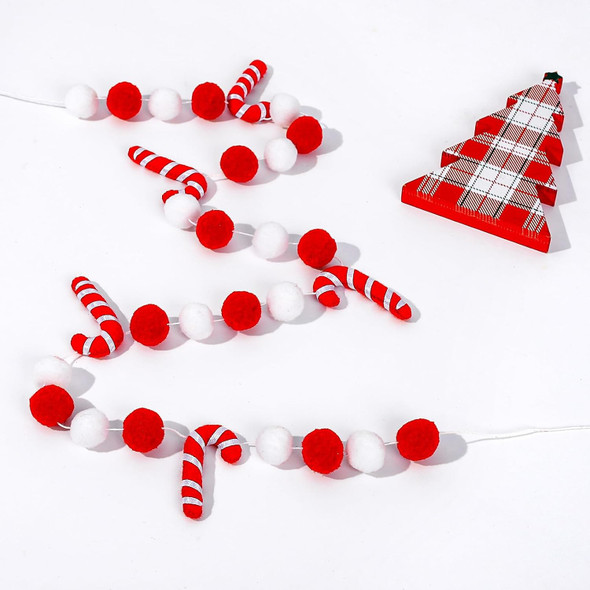 AnyDesign 8.2Ft Christmas Felt Candy Cane Garland Cute Red White Decorative Pom Pom Ball Banner Christmas Hanging Bunting Garland for Xmas Holiday Home Mantel Wall Decor Party Supplies