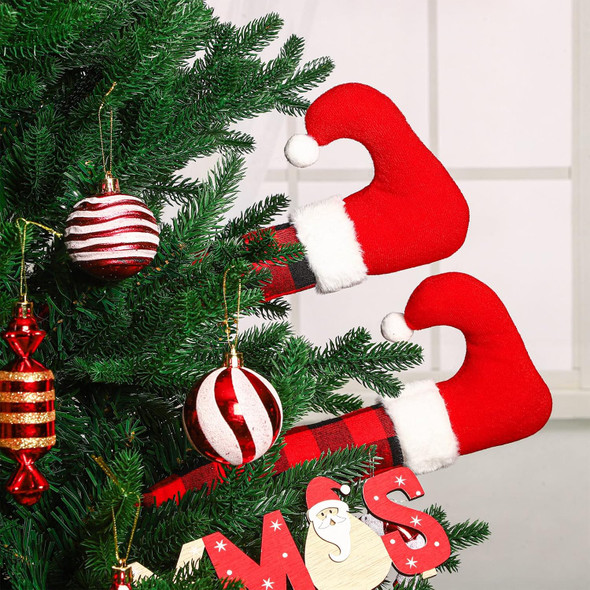 Aoriher 2 Pieces Christmas Elf Legs Buffalo Plaid Elf Feet Christmas Decorations Plush Stuffed Elf Leg with Fixed Wire Christmas Tree Festive Decorative Ornaments for Holiday Party(Red Black)