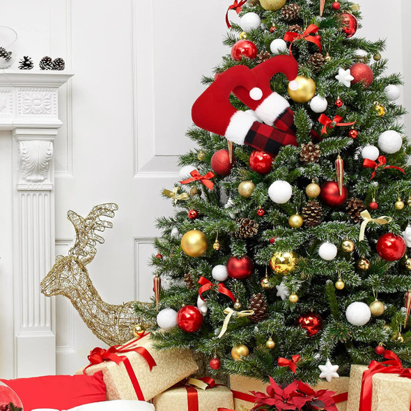 Aoriher 2 Pieces Christmas Elf Legs Buffalo Plaid Elf Feet Christmas Decorations Plush Stuffed Elf Leg with Fixed Wire Christmas Tree Festive Decorative Ornaments for Holiday Party(Red Black)