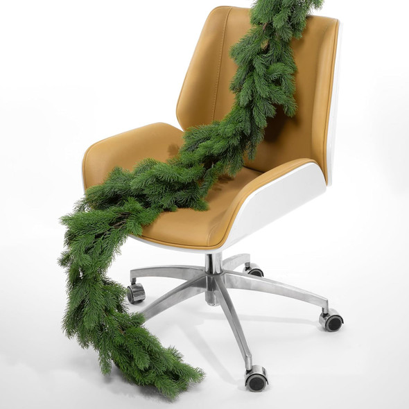 Artificial Christmas Norfolk Pine Garland, 6.5FT/2pcs Single Round Real Touch Pine Garland Faux Cedar Garland Greenery Winter Pine Garland for Mantle Table Fireplace Wall Xmas Decor