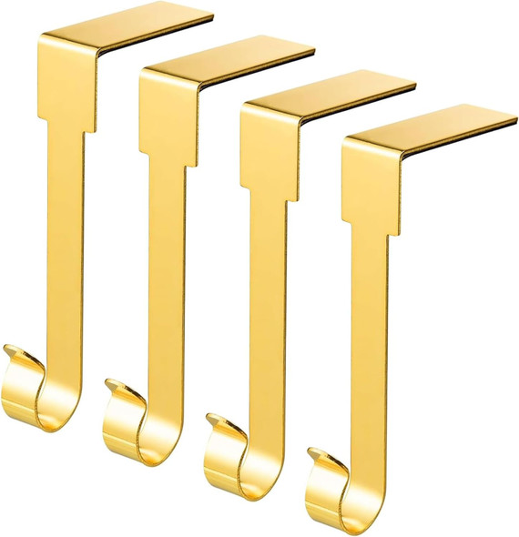 4 Pcs Christmas Stocking Holders Mantel Stcoking Hangers Metal Hanging Hooks Christmas Ornament Hooks Mantel Garland Clips for Thick Fireplace Mantel Staircases Xmas Party Decor (Gold, 4)