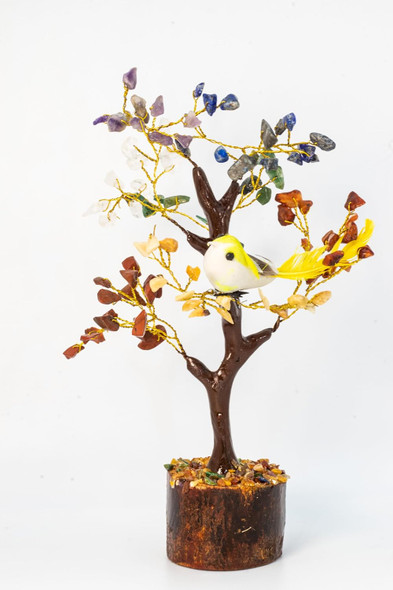 100 Leaves 7 Chakra Gemstone Chips Gemstone Tree with one Bird Christmas Tree Home Decor
