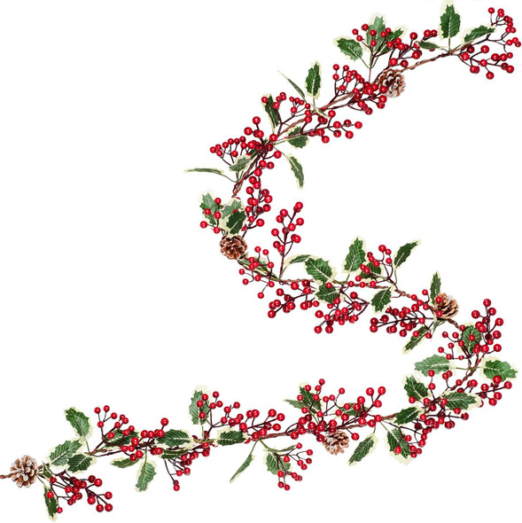 Artiflr 7FT Red Berry Christmas Garland with Pine Cone Garland Artificail Berry Garland Indoor Outdoor Garden Gate Hone Decoration for Winter Holiday Year Decor