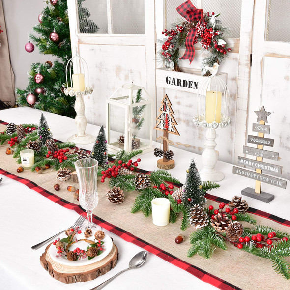 Artiflr 6 Feet Artificial Christmas Pine Garland with Red Berry Branch Pine Cone Spruce Cypress Berries Winter Greenery Garland for Holiday Season Mantel Fireplace Table Runner Centerpiece Décor