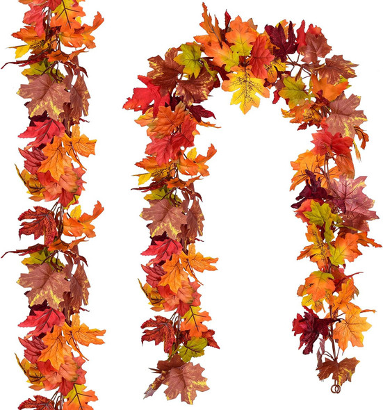 Artiflr 2 Pack Fall Maple Garland Clearance, 5.9Feet/Strand Hanging Vine Maple Leaf Garland Artificial Autumn Foliage Garland Thanksgiving Decor for Home Wedding Fireplace Party Christmas