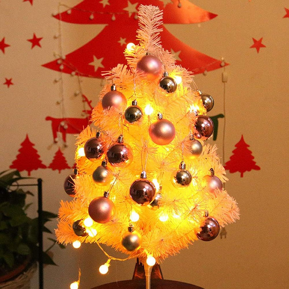Mini Pink Christmas Tree 24 Inch/2 FT Tabletop Artificial Xmas Tree Small Christmas Tree with LED Lights and Balls Ornaments for Desktop Xmas Decor Home Office Party
