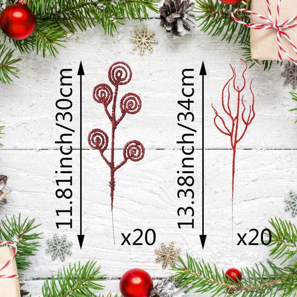 Christmas Tree Decoration, Red Christmas Ornaments, Artificial Candy Glitter Curly Stems Set for Xmas Tree Wreath DIY Crafts Vase (40 Pcs) Christmas Tree Decoration, Red Christmas Ornaments, Artificial Candy Glitter Curly Stems Set for Xmas Tree Wreath DIY Crafts Vase (40 Pcs)