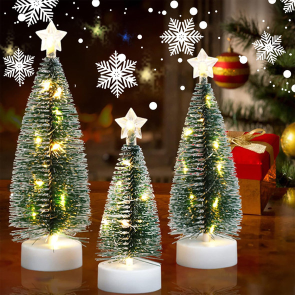 3pcs Flickering Christmas Candles Battery Operated,Xmas Tree Shaped Candles with Light Strings,Ornaments Tree DIY Set for Christmas Party Thanksgiving Fall Home Decorations