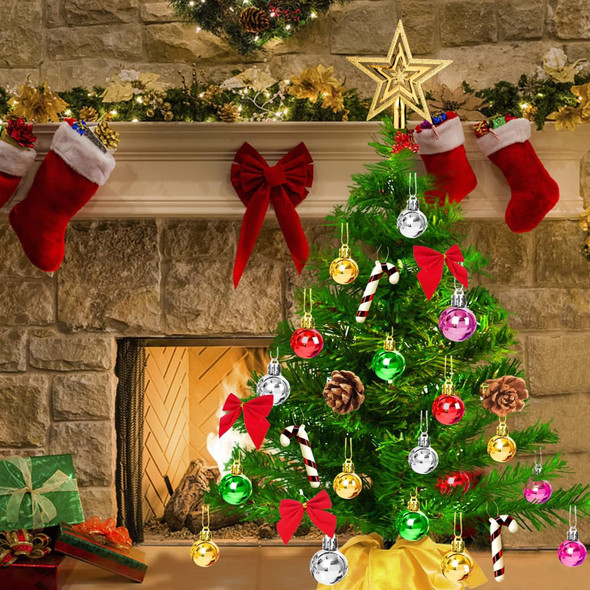 Mini Christmas Trees, Artificial Tabletop Christmas Tree with Star Treetop and Many Ornaments, Battery Operated Small Xmas Tree for Table, Desk, Home Classic Series Holiday Decoration-1.67ft