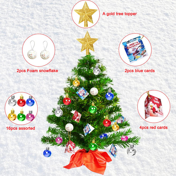 20"/50cm Tabletop Christmas Tree, Artificial Mini Christmas Tree with Multicolor String Lights, Star Treetop and Ornaments, Easy Assemble, Battery Operated Small Xmas Tree for Table, Desk, Home Decor