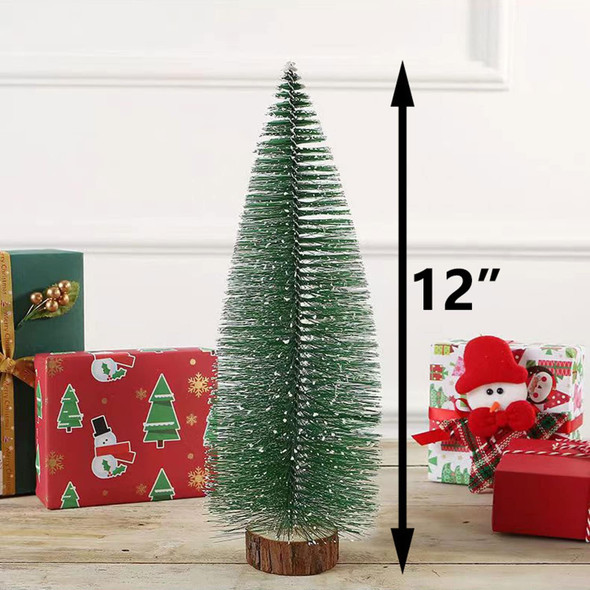 2pcs 12inch Mini Christmas Tree Bottle Brush Trees Chrismas Village Trees Ornaments Mini Plastic Christmas Trees with Wooden Base for Christmas Decoration Miniature Chrismas Tree (12inch 2pcs)