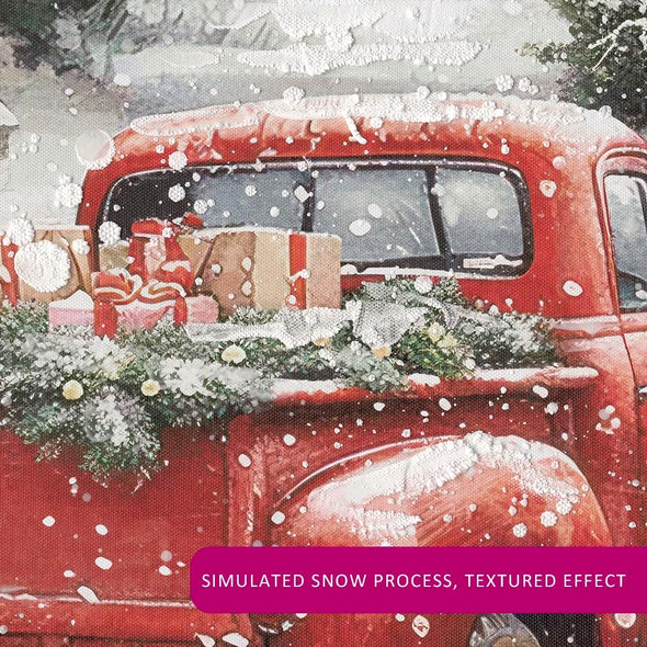 Framed Farmhouse Christmas Wall Decor - Red Truck Carrying s Old White Barn with Festival Ornaments Snowman Welcome Guests Snowy Winter Scene for Holiday Living Room Home Decorations 16"x24"