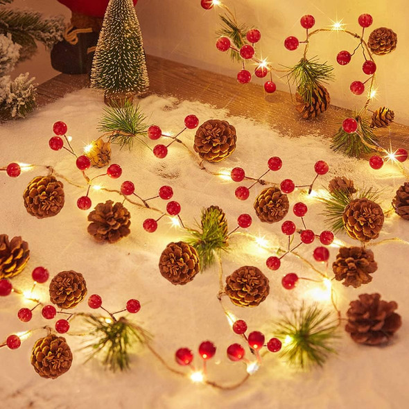 Christmas Lights, Garland with Lights, Fairy LED Lights, Decoration Pinecone Berries Indoor and Outdoor, Winter Holiday Year Decor. Battery Powered (2M 20 Lights) (Pine Cone)
