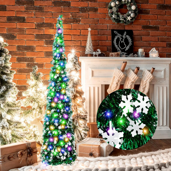 Barydat 5ft Pop up Christmas Tree with Lights Collapsible Tinsel Trees Reusable Pull up Christmas Tree with Snowflakes Sequins Slim Pencil Tree for Christmas Party Holiday Fireplace Home(Green) Barydat 5ft Pop up Christmas Tree with Lights Collapsible Tinsel Trees Reusable Pull up Christmas Tree with Snowflakes Sequins Slim Pencil Tree for Christmas Party Holiday Fireplace Home(Green)