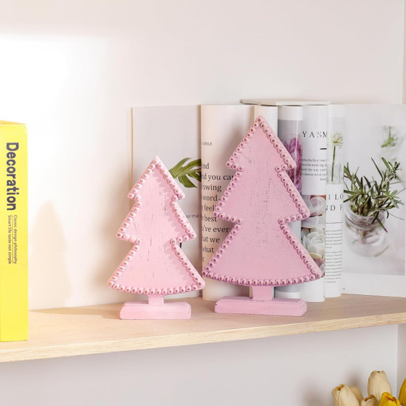 Pink Table Top Christmas Tree, Wooden Christmas Tree for Mantel Tabletop Centerpiece Home, Farmhouse Christmas Decor, Small Christmas Trees for Table Xmas Holiday Decorations