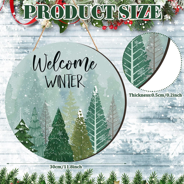 Welcome Winter Sign for Front Door Decor Winter Farmhouse Snow Pine Tree Sign Wood Winter Snowflake Tree Sign Decor Wreath Hanging Plaque for Xmas Porch Front Door Outdoor Home Decor