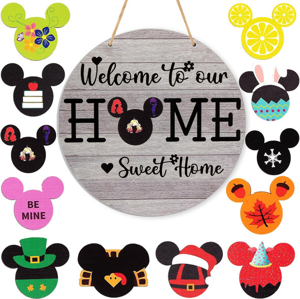 Christmas Front Door Decorations, Interchangeable Welcome Sign Seasonal Front Door Sign Farmhouse Wall Décor, Door Hanger (Rey)