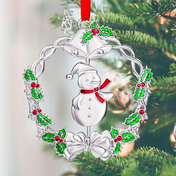 Rotatable Snowman Christmas Ornament Metal Siliver Christmas Wreath Ornament Best Decorative Pendant s Keepsake for Xmas Tree Decoration