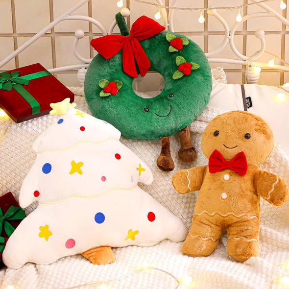 3 Pcs Christmas Throw Pillow Set Plush Gingerbread Men Pillow 18 Inch Christmas Tree Stuffed Pillows Soft Cute Xmas Wreath Pillow for Christmas Party Cushion Decoration